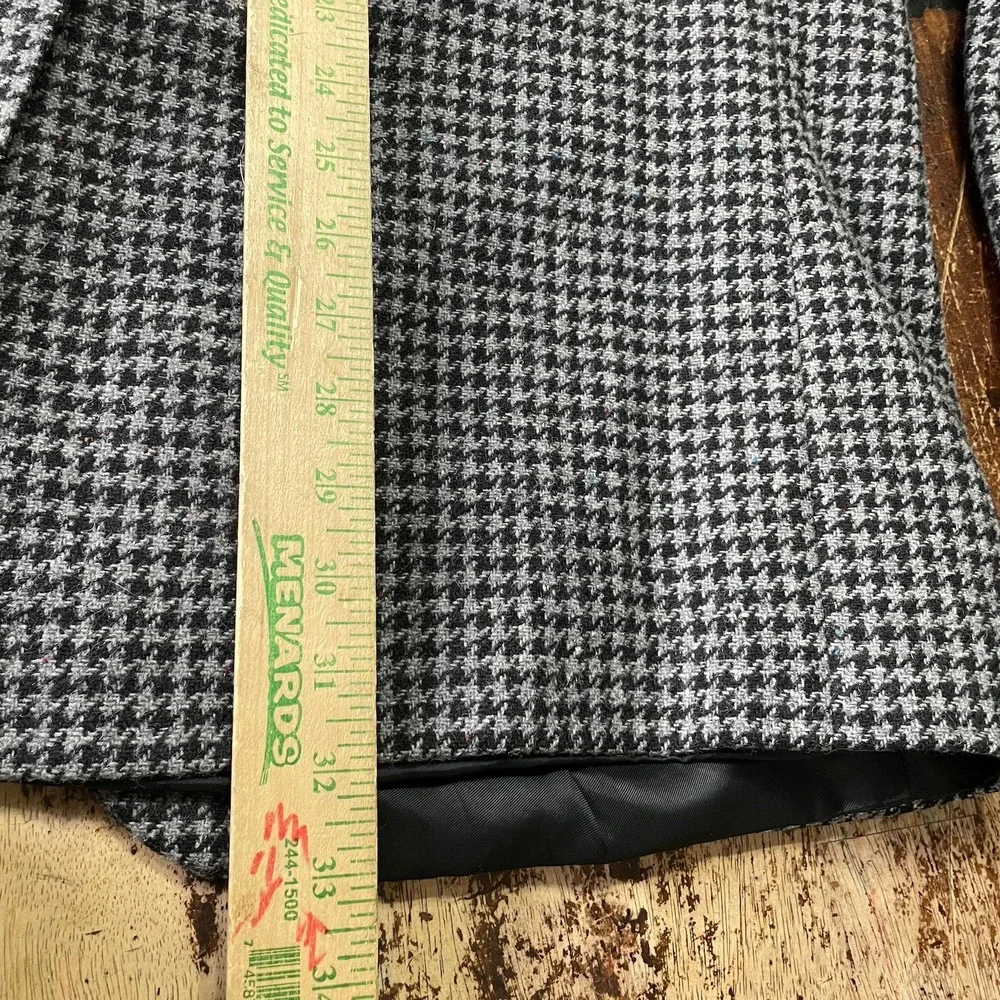 Vintage Chaps Ralph Lauren Gray Houndstooth Wool Blazer Sport Coat Mens 44T Tall
